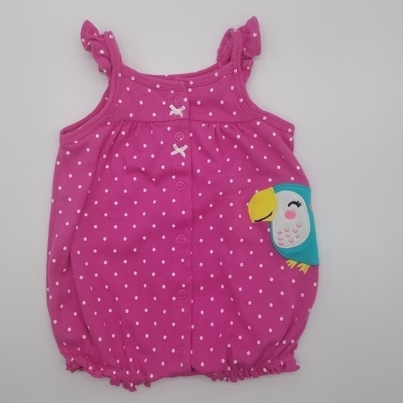 Carter's Pink Polka Dot Toucan Romper 3m - Picture 1 of 3